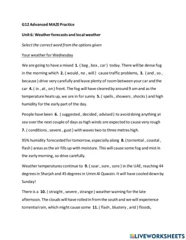 G12 Advanced MAZE Unit 6