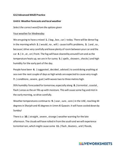 G12 Advanced MAZE Unit 6