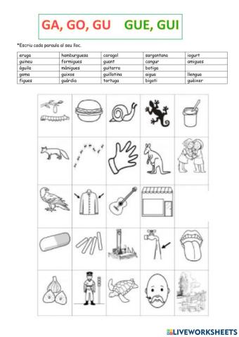 Paraules mab GA, GO, GU, GUE, GUI