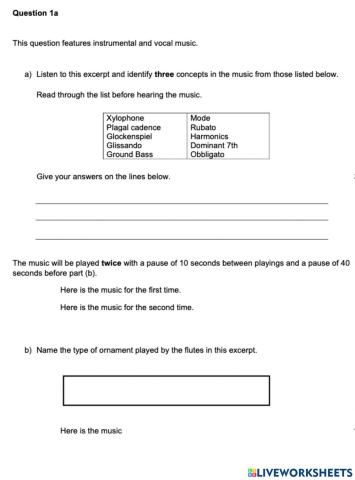 Higher Music Practise Question 1A