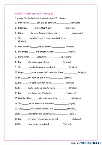 Perfekt 2 - haben oder sein + Partizip II  A2-B1