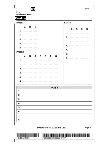 Languacert B1 -Answer sheet -READING Practice Test 3