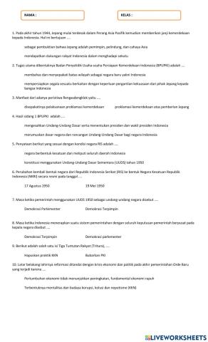 Masa Kemerdekaan hingga Masa Reformasi