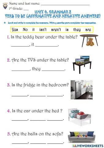 1st G. Unit 4. Grammar 2. Evaluated activity