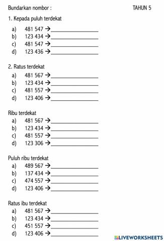 Bundarkan (nombor sehingga 1 000 000)