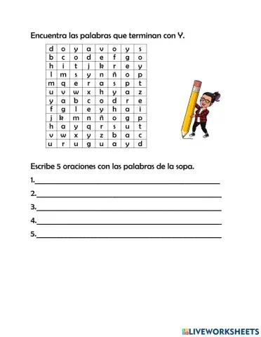 Sopa de letras con Y al final