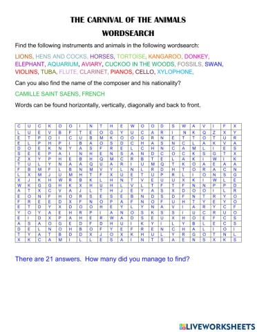 The carnival of the animals  - worksheet