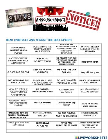 Signs, Notices and Announcements