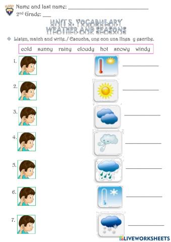 2nd G. Unit 5. Vocabulary. Evaluated activity