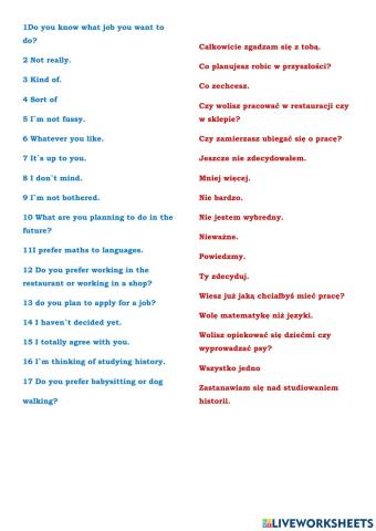 Job asking about plans and preferences