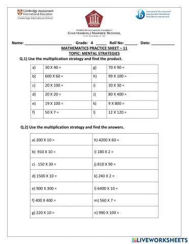 17th February-Mathematics-Grade 4-Practice Sheet - 11