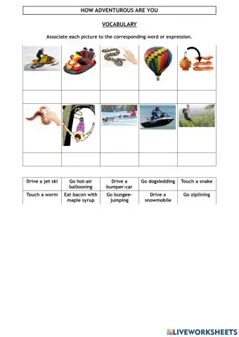 Vocabulary how adventurous are you