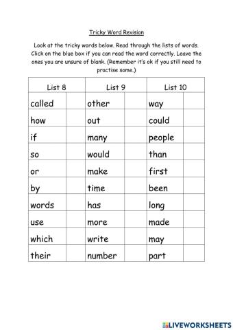 Tricky word Assessment
