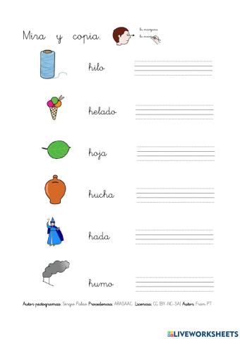 Copiar palabras con h.