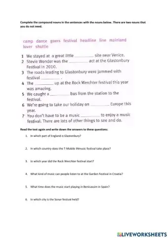 Music festivals vocabulary