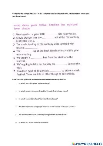 Music festivals vocabulary