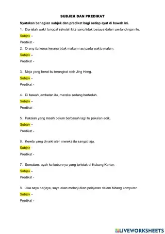 Subjek dan Predikat