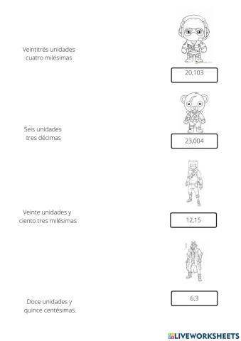 Matemáticas números decimales