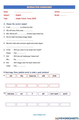 LKS Interaktif Bahasa Inggris tentang Simple Future Tense (Will)