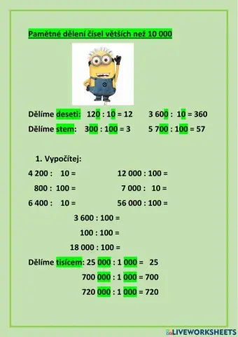 Pamětné dělení čísel větších než 10 000