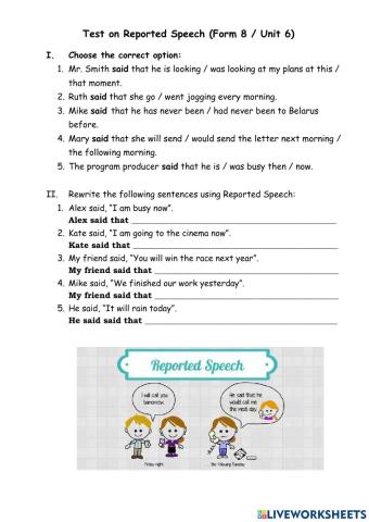 Reported Speech Quick Test (Form 8)
