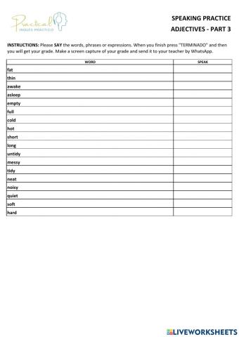 Speaking practice - adjectives - part 3