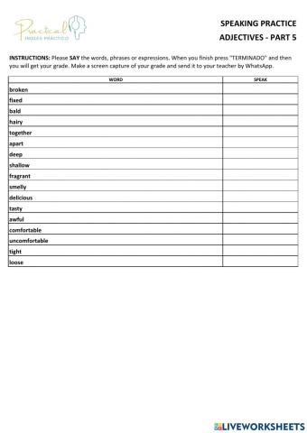 Speaking practice - adjectives - part 5