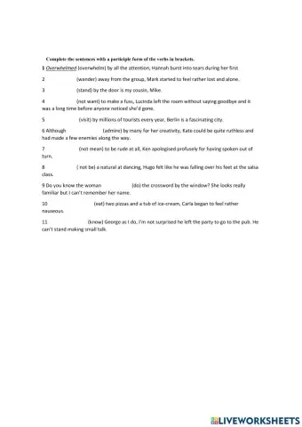 Participle clauses practice