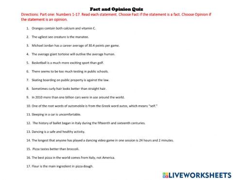 Fact and Opinion Quiz