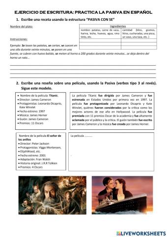 Ejercicio de escritura con la voz pasiva