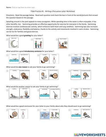 Writing a Persuasive Letter Worksheet w visual supports