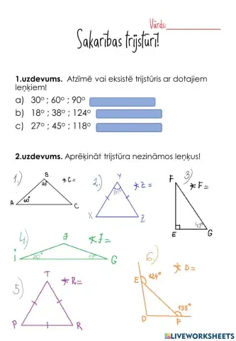 Sakarības starp trijstūra leņķiem