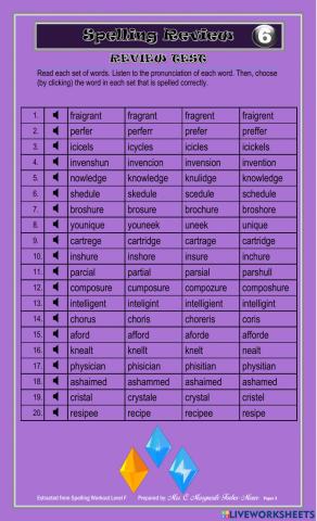 Spelling Review - Test