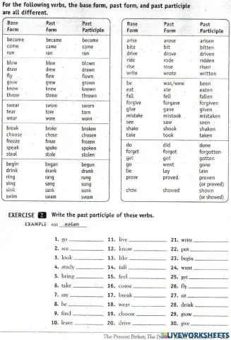 Past participle verbs