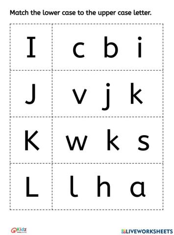 Match the Letters I J K L -Lower case to the Upper case
