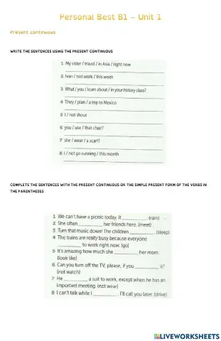 Personal best B1 Present continuous