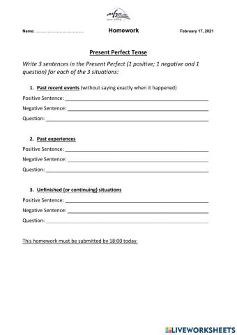 Writing sentences in the Present Perfect