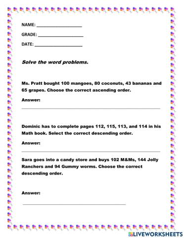 Ascending and Descending Word Problems