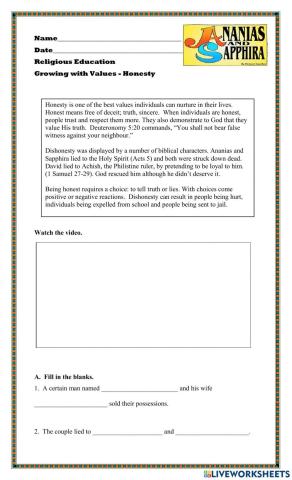 Honesty - Ananias and Sapphira