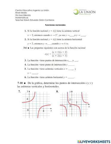 Hoja de ejercitación Funciones racionales
