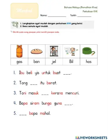 Perkataan KVK - Lengkapkan ayat