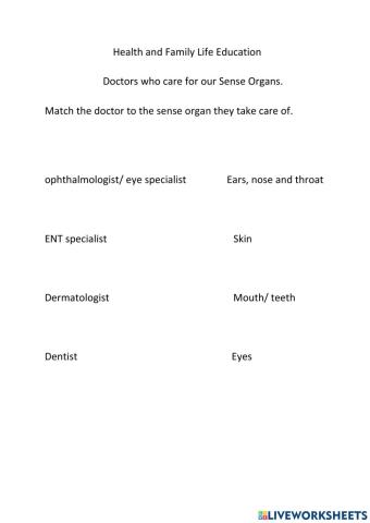 Doctors and the senses they take care of