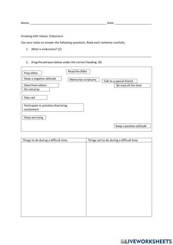 Growing with Values: Endurance