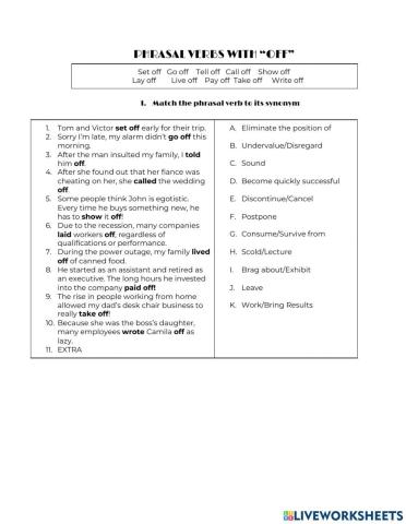 Phrasal Verbs with OFF
