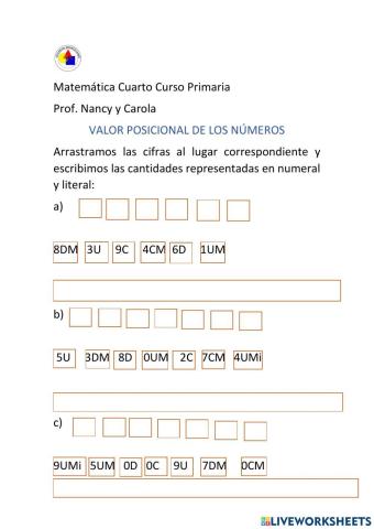 Valor posicional de millones