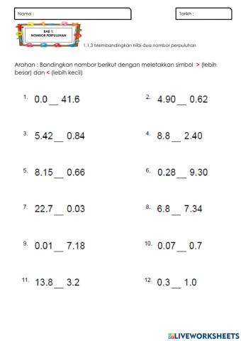 Perbandingan Nombor Perpuluhan