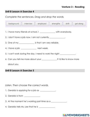 Geraldo's Job Interview - Reading and Listening