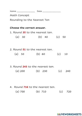 Rounding to the Nearest ten