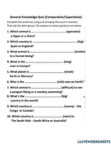 Comparatives and Superlatives Trivia