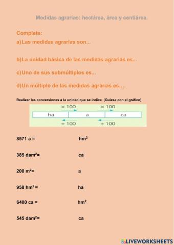Medidas agrarias: hectáreas, área y centiárea.